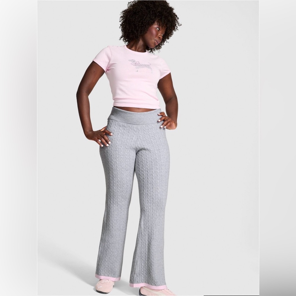 PINK x LoveShackFancy KNIT FOLDOVER FLARE PANTS - Picture 2 of 7